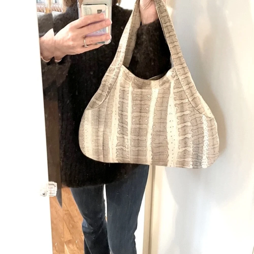 Beirn Jenna Natural Watersnake Leather Hobo Luxury Tote Bag